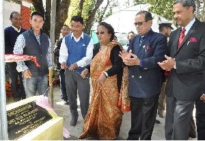 TThe First Lady of the State Smt Rita Rajkhowa inaugurating an Orchidarium at Raj Bhavan, Itanagar on 27th January 2016. Also seen: The Governor of Arunachal Pradesh Shri JP Rajkhowa and PCCF Dr. Shashi Kumar.